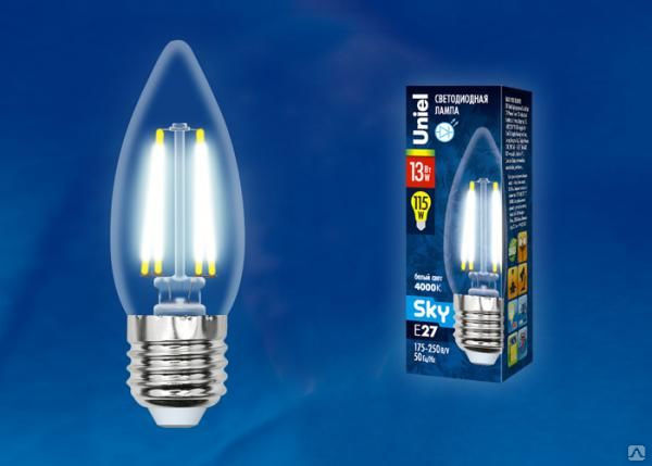 Лампа LED-C35-13W/4000K/E27/CL PLS02WH Лампа светодиодная. Форма "свеча", п