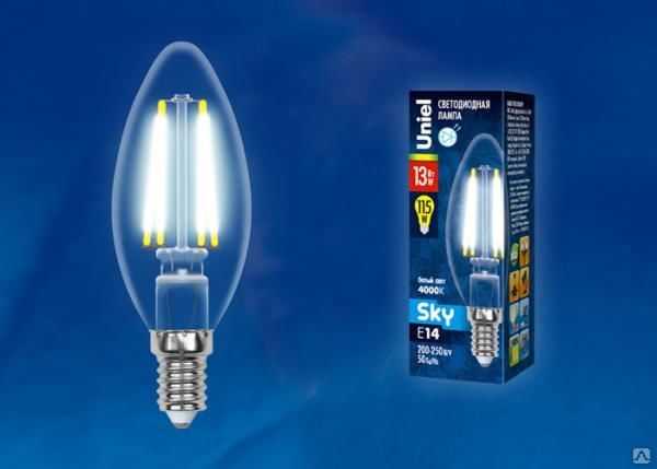 Лампа LED-C35-13W/4000K/E14/CL PLS02WH Лампа светодиодная. Форма "свеча", п
