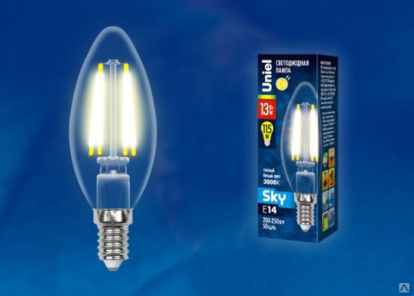Лампа LED-C35-13W/3000K/E14/CL PLS02WH Лампа светодиодная. Форма "свеча", п