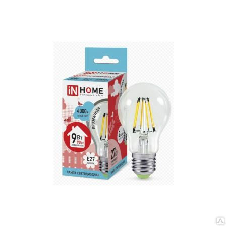 Лампа светодиодная LED-A60-deco 9Вт 230В Е27 3000К 810Лм прозрачная IN HOME