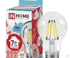 Лампа светодиодная LED-A60-deco 7Вт 230В Е27 3000К 630Лм прозрачная IN HOME