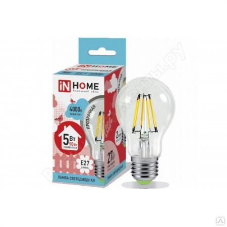 Лампа светодиодная LED-A60-deco 5Вт 230В Е27 3000К 450Лм прозрачная IN HOME