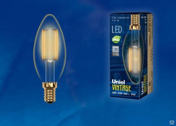 Лампа LED-C35-5W/GOLDEN/E14 GLV21GO Лампа светодиодная Vintage. Форма «свеч