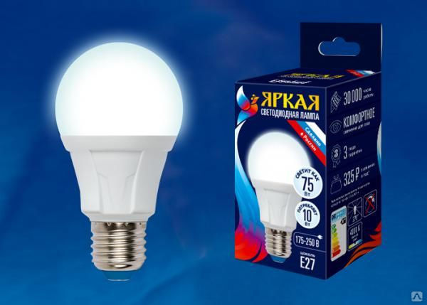 Лампа светодиодная LED-A60 10W/NW/E27/FR PLP01WH Форма «А», матовая