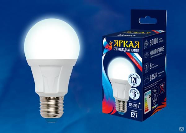 Лампа светодиодная LED-A60 16W/4000K/E27/FR PLP01WH Форма «А», матов