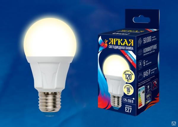 Лампа светодиодная LED-A60 16W/3000K/E27/FR PLP01WH Форма «А», матов