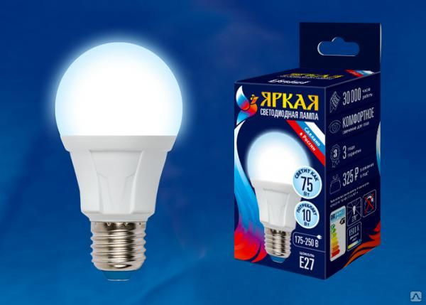 Лампа светодиодная LED-A60 10W/DW/E27/FR PLP01WH Форма «А», матовая