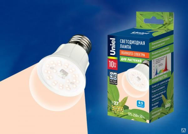 Лампа светодиодная LED-A60-10W/SPFR/E27/CL PLP01WH для растений