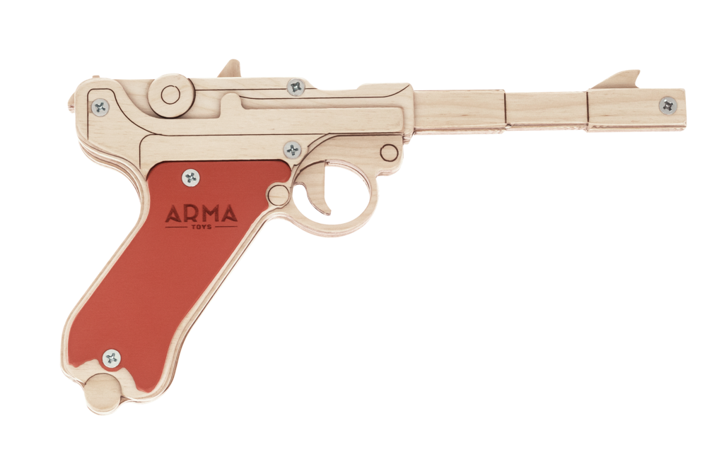 Резинкострел макет деревянный стреляющий пистолет LUGER P08 PARABELLUM