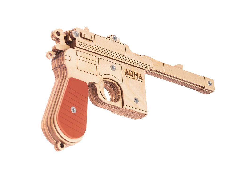 Резинкострел макет деревянный стреляющий пистолет МАУЗЕР К96 3