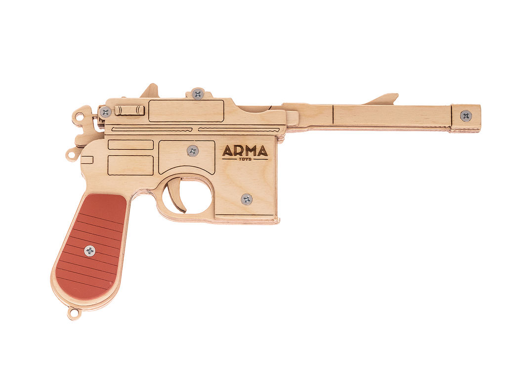 Резинкострел макет деревянный стреляющий пистолет МАУЗЕР К96 #4