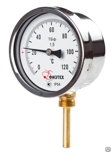 Термометр биметаллический ТБф-120 0…120C° (100мм, к.т 1.5, ОШ6, L=64мм)