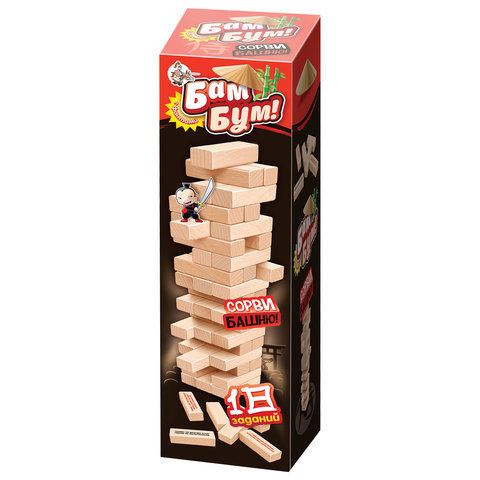 Игра настольная Башня "Бам-бум", неокрашенные деревянные блоки с заданиями,