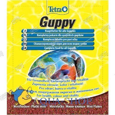 Корм Основной TetraGuppy Flakes для всех видов гуппи, пакет 12 гр
