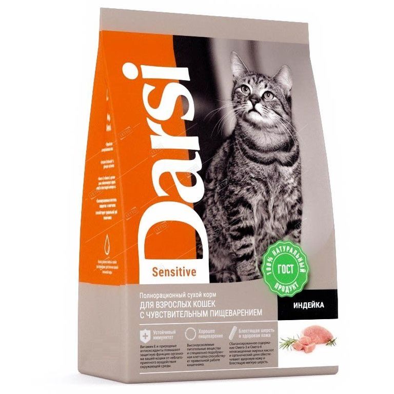 Дарси корм сухой для кошек, Sensitive Индейка, 10 кг (37193)