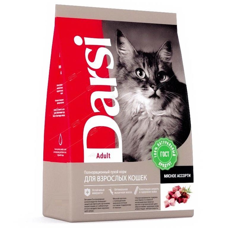 Дарси корм сухой для кошек, Adult Мясное ассорти , 1,8 кг