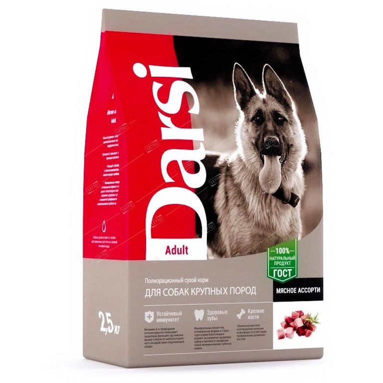 Дарси корм сухой для собак крупных пород, Adult Мясное ассорти, 2,5кг