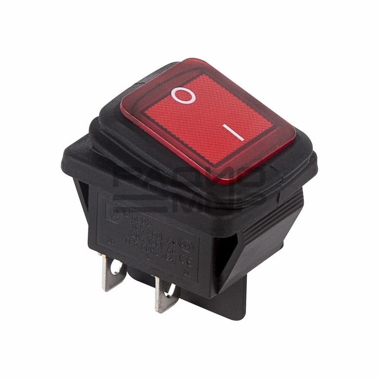 Переключатель клавишный с подсветкой и влагозащитой KCD4-130/4PN FS on-off 4 контакта 15A, 250В (красный)