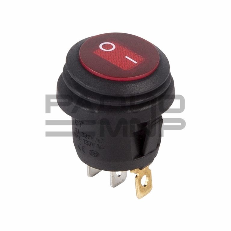 Переключатель круглый с подсветкой и влагозащитой KCD1-202/FS on-off, 3 контакта 220В (красный) 1