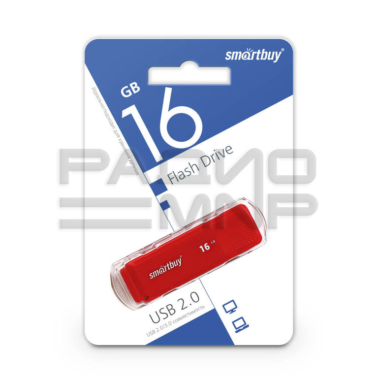 USB 2.0 Flash накопитель 16GB SmartBuy Dock, красный