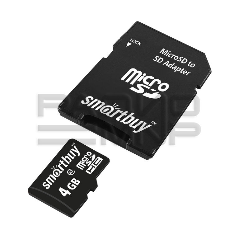 Карта памяти MicroSDHC 4GB SmartBuy, Class10, с адаптером SD 2