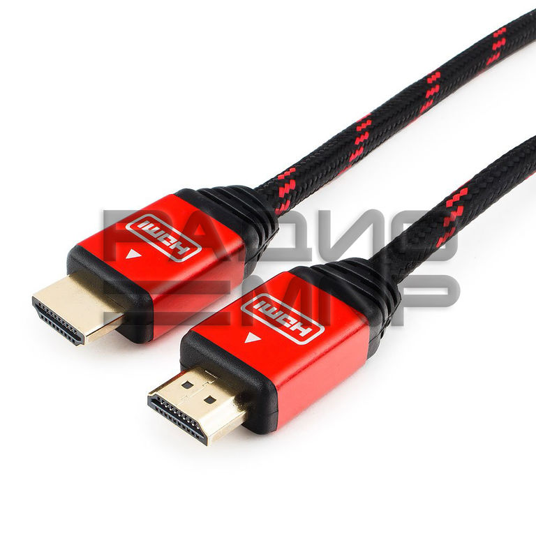 Шнур шт.HDMI - шт.HDMI v1.4 1,8м, алюминиевый корпус, серия Gold, красный "Cablexpert"
