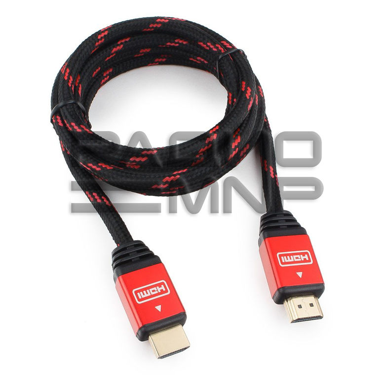 Шнур шт.HDMI - шт.HDMI v1.4 1,8м, алюминиевый корпус, серия Gold, красный "Cablexpert" 3