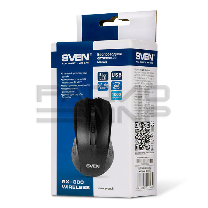 Мышь компьютерная беспроводная Sven RX-300, USB (черный, коробка) 6