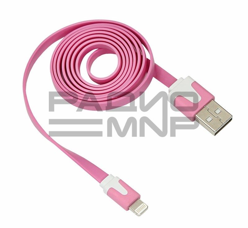 USB кабель шт.USB (A) - шт.Lightning 1,0м плоский шнур, розовый "Rexant"