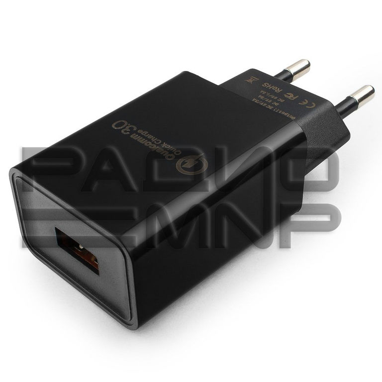 Адаптер постоянного тока 220В с выходом 1гн.USB 5V, 9V, 12V, 3A QC3.0 (чёрный) "Cablexpert"