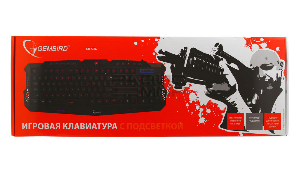Клавиатура игровая "Gembird" KB-G11L, USB, 104кл.+9 мультимедиа клавиш, подсветка 3цвета, (чёрный) 7