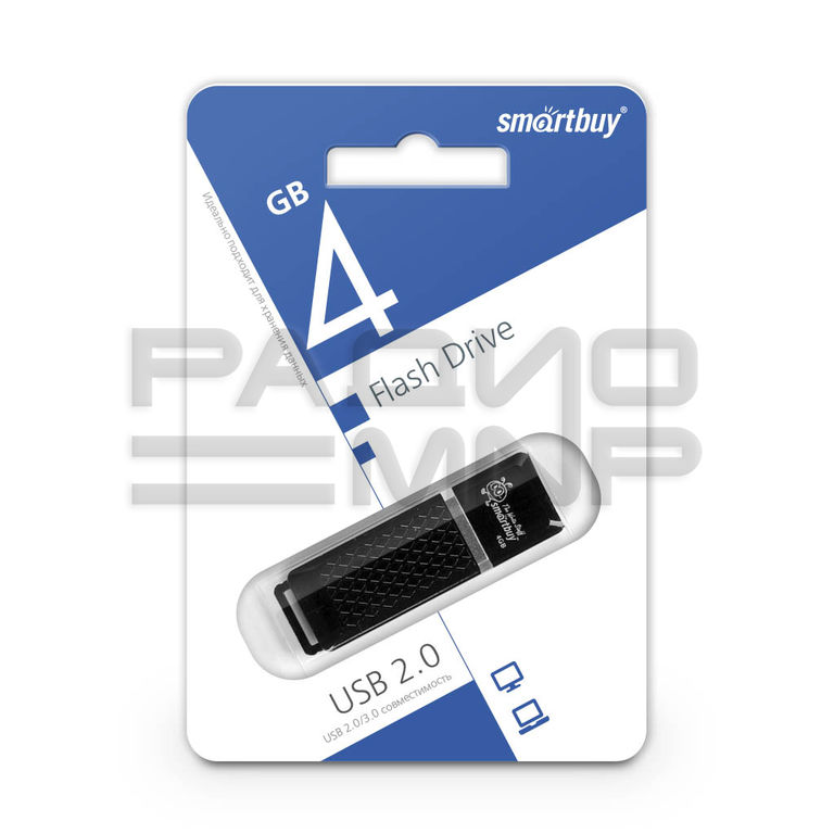 USB 2.0 Flash накопитель 4GB SmartBuy Quartz, чёрный