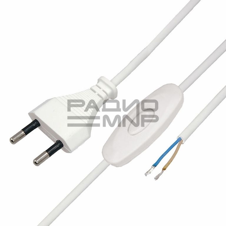 Шнур сетевой с выключателем, без розетки, кабель 2x0.5 кв. мм., длина 1,8 метра, 2.5 A, белый "Rexant" 1
