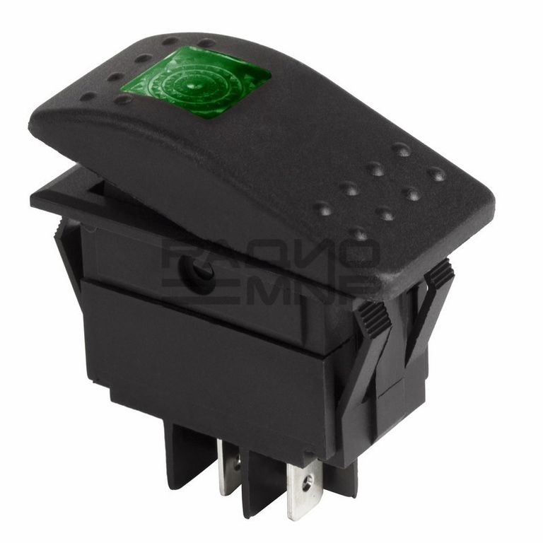 Переключатель клавишный с подсветкой, RK1-06N on-off, 4 контакта 35А, 24В (зелёный) 1
