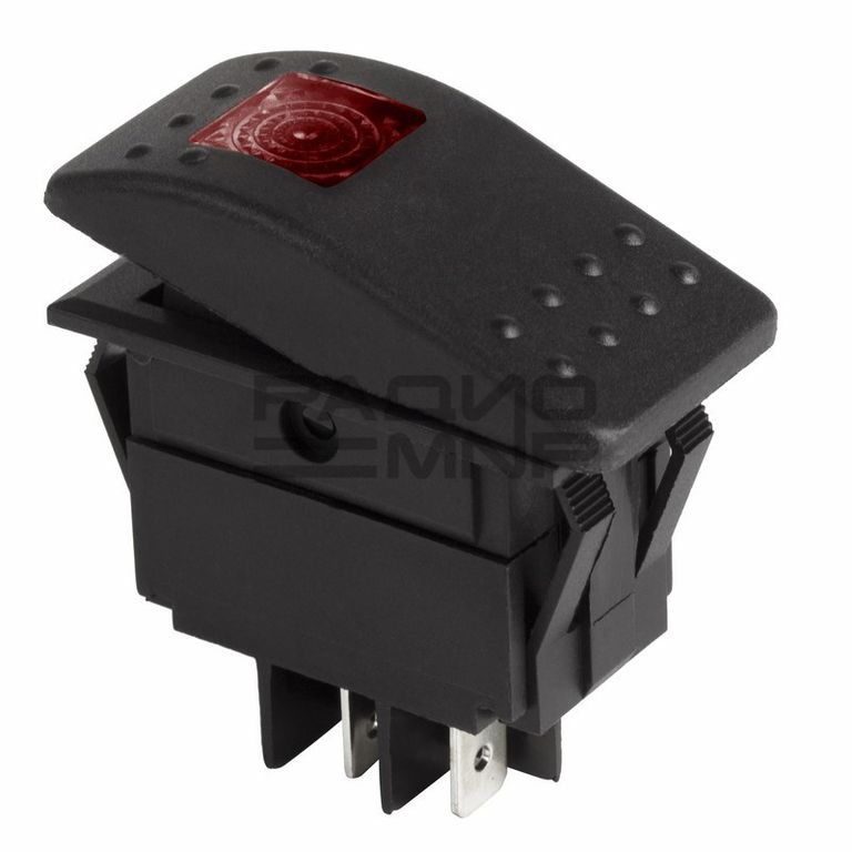 Переключатель клавишный с подсветкой RK1-06N on-off, 4 контакта,12V 35A (красный индикатор) 1
