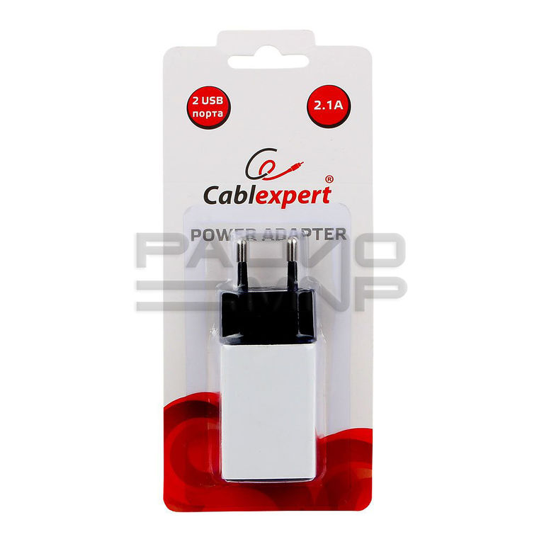 Адаптер постоянного тока 220В с выходом 2гн.USB 2.1A (бело-чёрный) "Cablexpert" 4