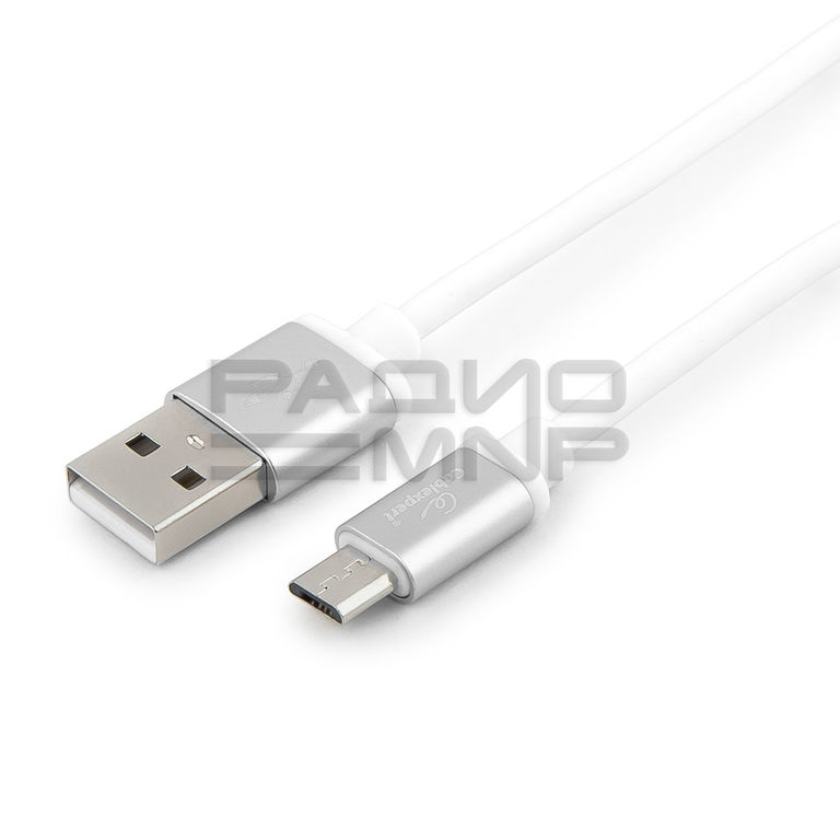 USB кабель для зарядки micro USB "Cablexpert", серия Silver, белый, блистер, 1м