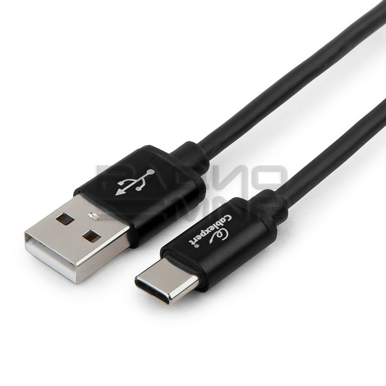 USB кабель шт.USB (A) - шт.Type-C "Cablexpert", серия Silver, чёрный, блистер, 1м 1
