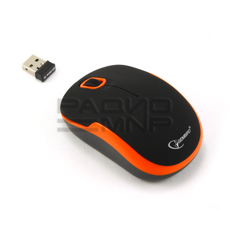 Мышь компьютерная беспроводная "Gembird" MUSW-200BKO, soft toch, 2кн.+колесо кнопка, 2,4ГГц (чёрно-оранжевый) 2