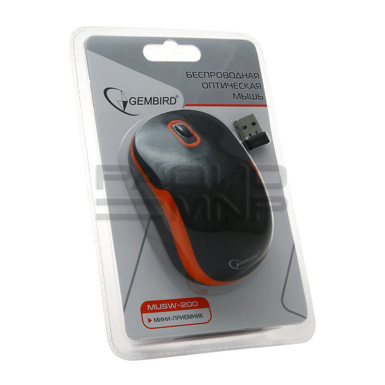 Мышь компьютерная беспроводная "Gembird" MUSW-200BKO, soft toch, 2кн.+колесо кнопка, 2,4ГГц (чёрно-оранжевый) 4