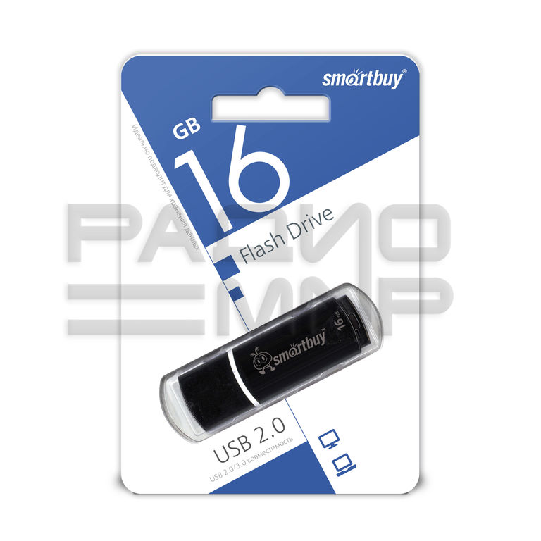 USB 2.0 Flash накопитель 16GB SmartBuy Crown, чёрный 1