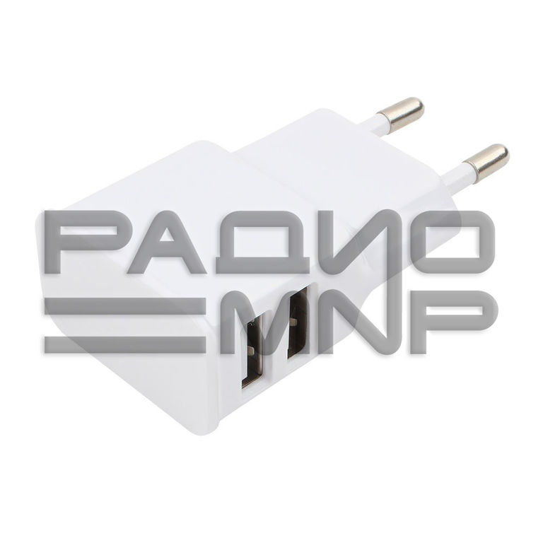 Адаптер постоянного тока 220В с выходом 2гн.USB 5V, 2,1A (белый) "Cablexpert" 1