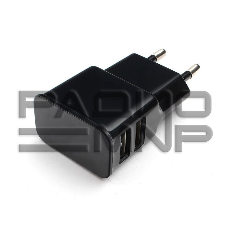 Адаптер постоянного тока 220В с выходом 2гн.USB 5V, 2,1A (чёрный) "Cablexpert"