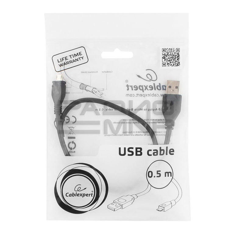 Шнур USB (A)шт. - 5 pin micro USB (B) шт. 0,5м USB "Cablexpert" 3