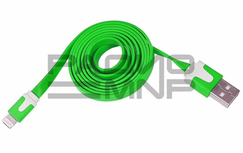 USB кабель шт.USB (A) - шт.Lightning 1,0м плоский шнур, зеленый "Rexant"