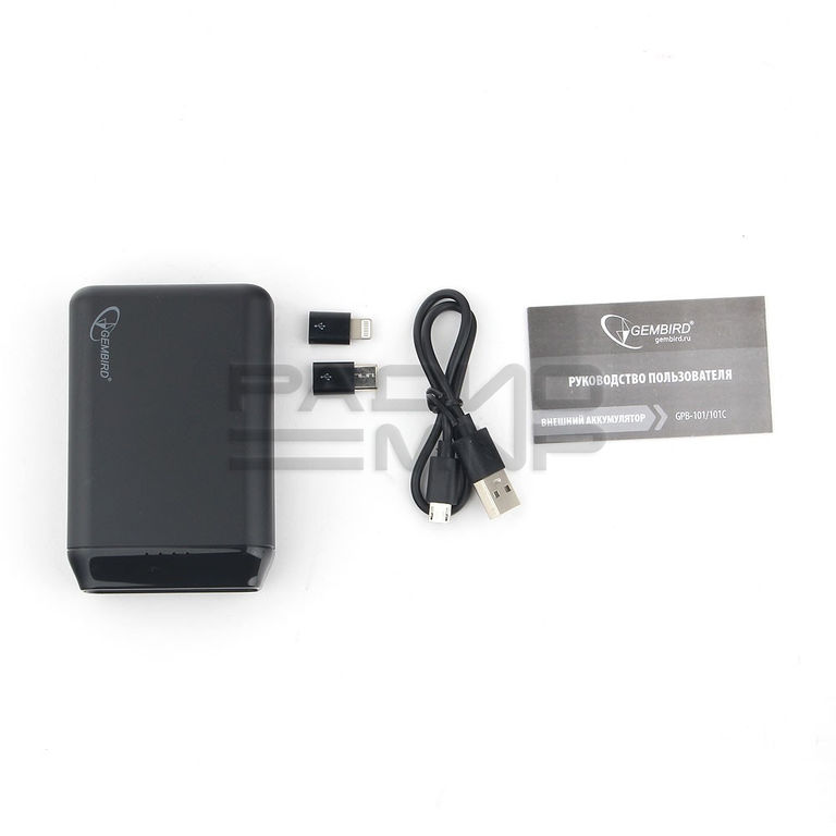 Портативный аккумулятор 10000mAh 2гн.USB 5V, Type-C, 2,1A (чёрный) GPB-101 "Gembird" 2