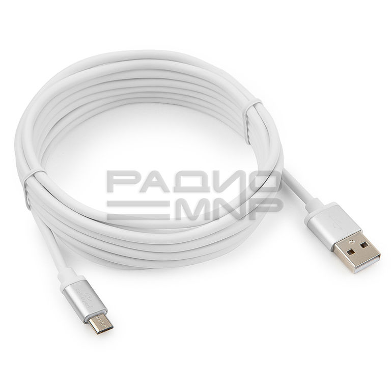 USB кабель для зарядки micro USB "Cablexpert", серия Silver, белый, блистер, 3м 2