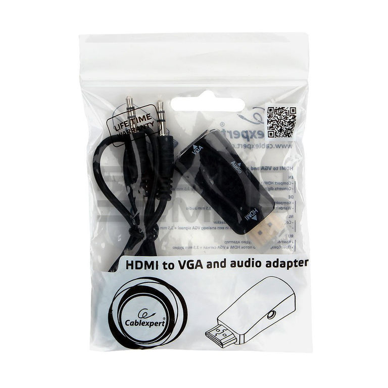 Переходник шт. HDMI - гн. VGA + гн.3,5мм, шнур шт.3,5мм-шт.3,5мм в комплекте "Cablexpert" 3
