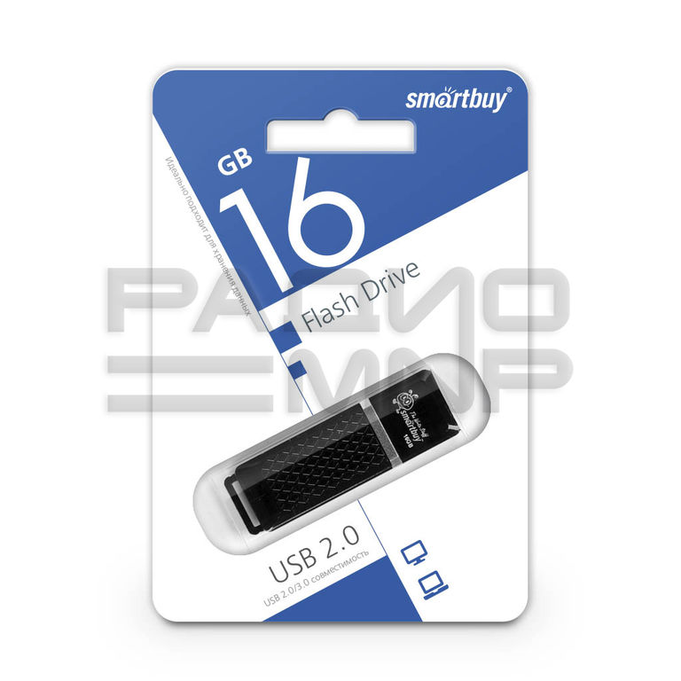 USB 2.0 Flash накопитель 16GB SmartBuy Quartz, чёрный
