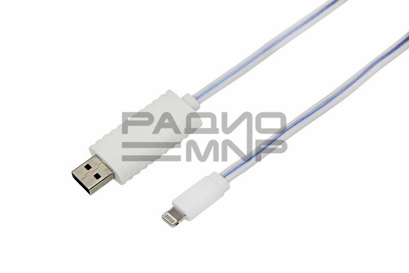 USB кабель шт.USB (A) - шт.Lightning 1,0м светящийся, голубой "Rexant"